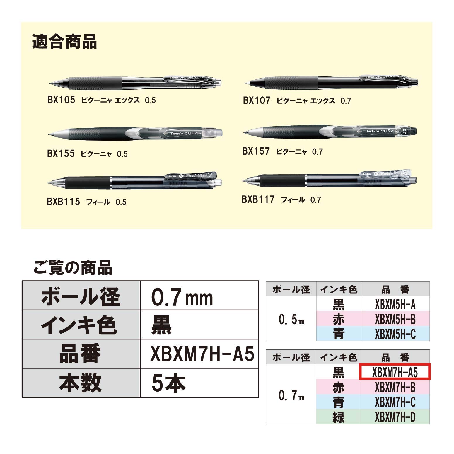 Amazon.co.jp: ぺんてる ボールペン替芯 XBXM7H-A5 0.7黒 5本